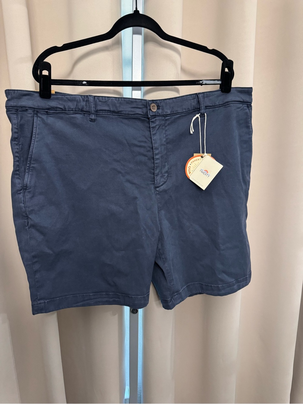 Faherty Slate Blue Flat-Front Cotton Shorts
